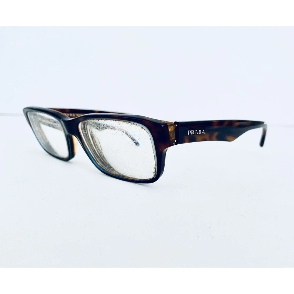 Prada Black Brown Tortoise Rectangular Glasses Italy VPR 16M 53 16 140 ZXH-10